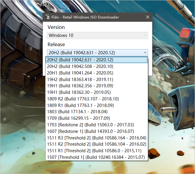 下载微软官方 Windows 10 镜像神器：Fido-2