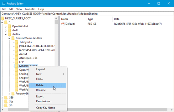 删除 Win10 右键菜单“分享”项目方法-1